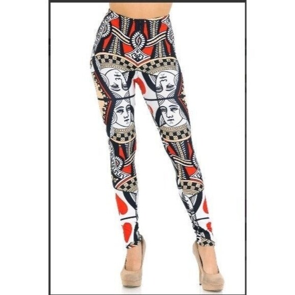 Plus Size‎ Creamy Soft Women Queen Of Heart Fashion Soft Leggings - Picture 2 of 8